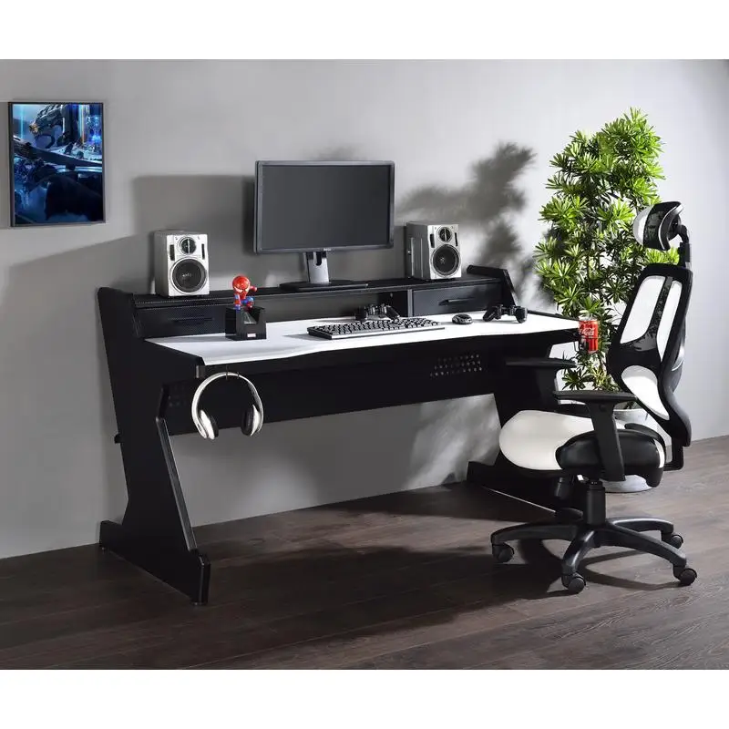 

Gaming Desk with 2 Drawers in Black and White Finish