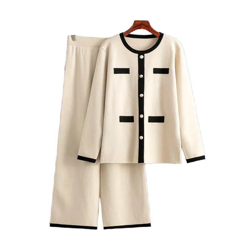 Set da 2 pezzi per maglieria da donna cardigan musulmano maglione pantaloni a gamba larga abiti pantaloni in maglieria abito monopetto autunno inverno