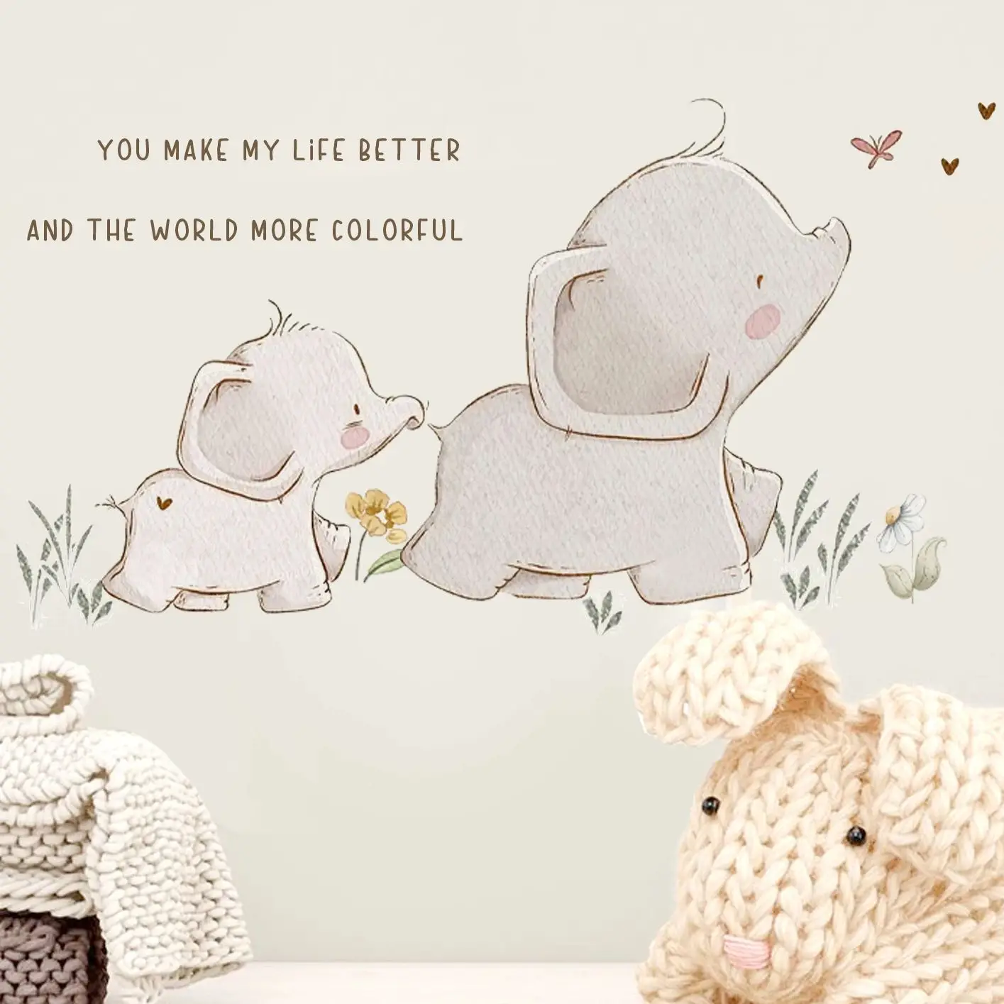 

Cartoon Baby Elephant Chasing Butterflies Wall Sticker Nursery Child Room Art Vinyl Decal Kids Room Bedroom Living Home Decor