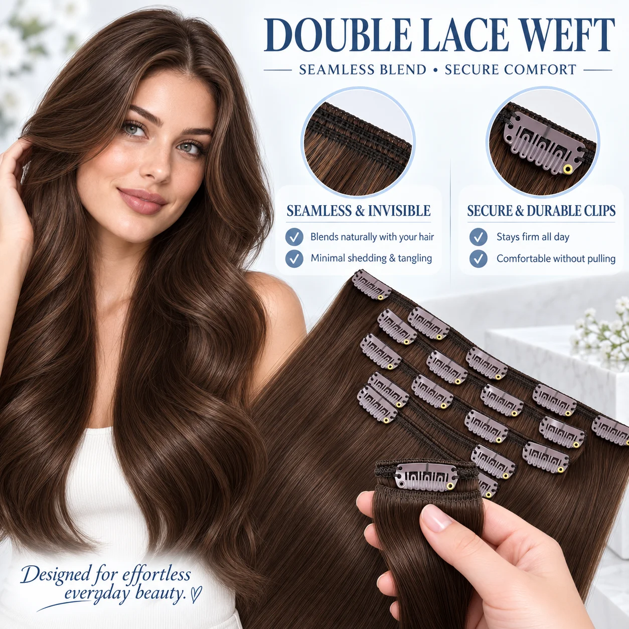 20 22 Inch 7Pcs/120g Clip in Hair Extensions 100% Real Human Hair Clip Ins Human Hair for Women Natural Human Hair Extensions Clip In 4A Chocolate Brown