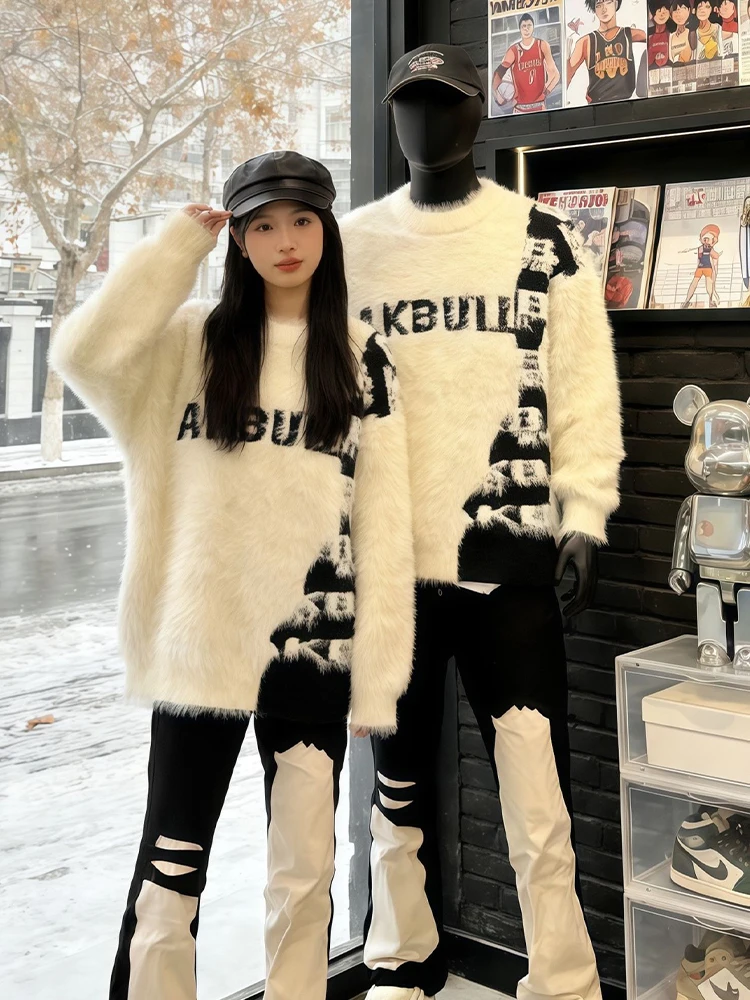 

Мягкий вязаный свитер из кашемира для мужчин, утепленный, зимний, модный, с вышивкой букв, премиум-класса, внутренний базовый слой