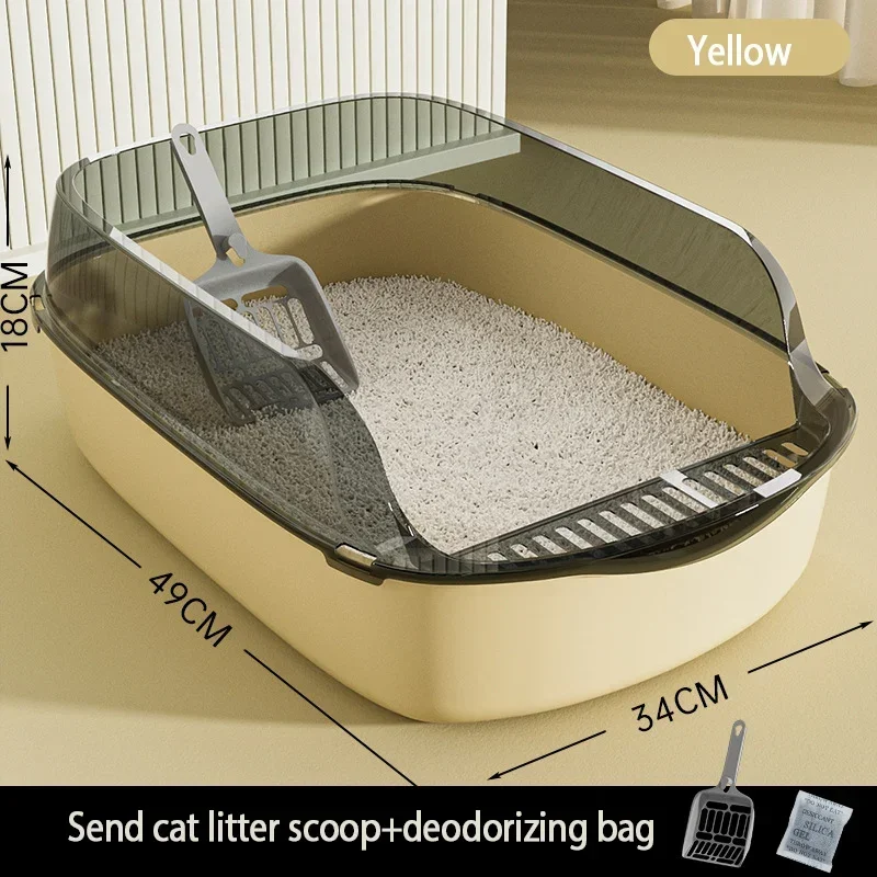 Cat toilet open type cat litter box,thickened litter box,semi closed high side splash proof pet toilet,with litter scoop