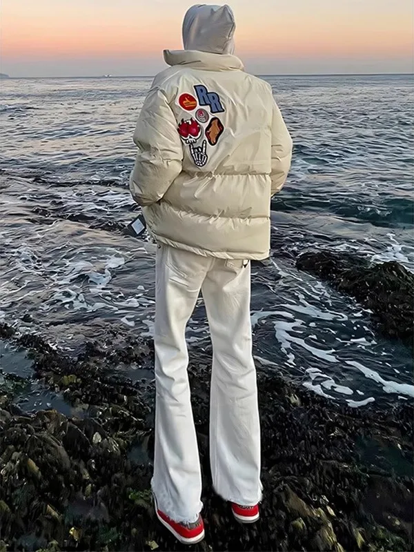 

Белые мужские джинсы с микро-клешем, облегающие, на флисовой подкладке, осенне-зимние, прямые брюки в уличном стиле, джинсы Clean Fit