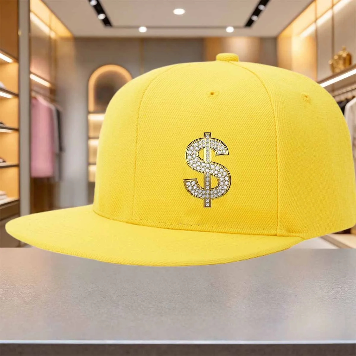 Dollar Sign Print Unisex Baseball Cap Flat Brim Hip Hop Cap for All Seasons