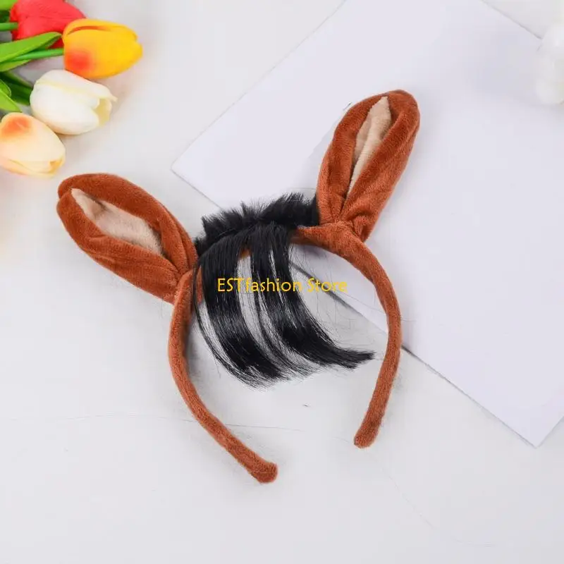 Y5GC Horse Animal Cosplay Traje diadema oreja para caballo para niños Cosplay Halloween para adultos