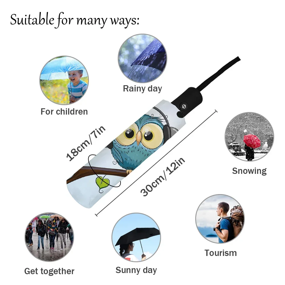 Imagem -04 - Coruja Cartoon Musical Note Outdoor Windproof Rain Umbrella Totalmente Automático Oito Vertentes Homens Mulheres Masculino Grandes Guarda-chuvas Parasol