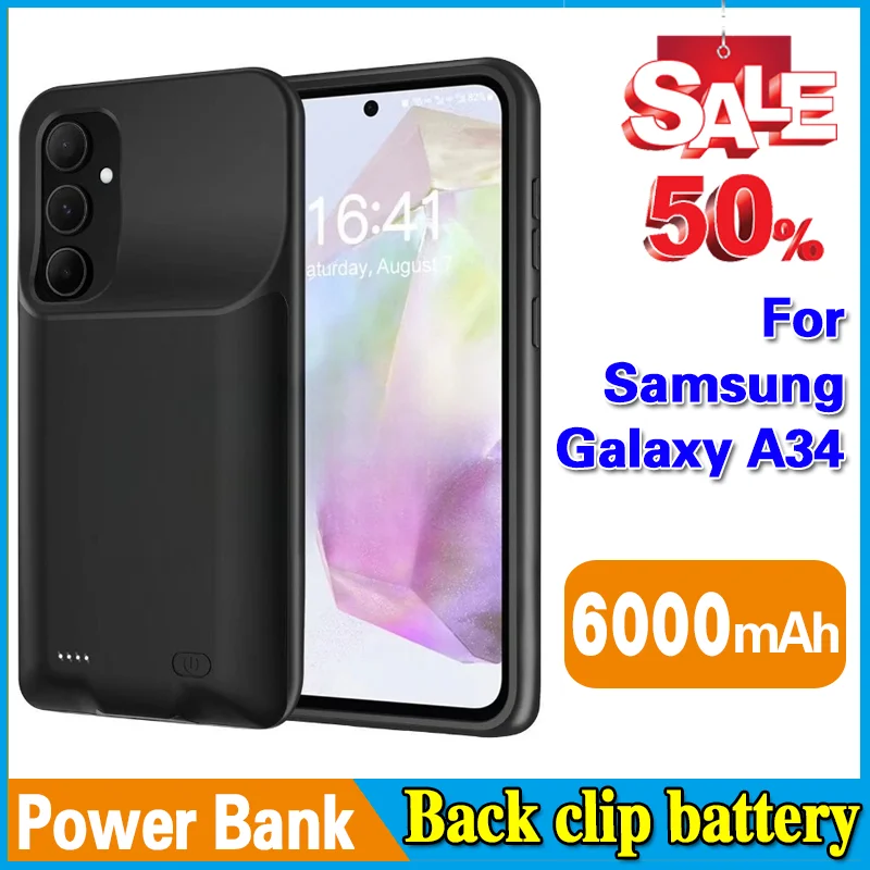 6000mAh 고품질 백클립 배터리 파워 뱅크 삼성 갤럭시A34 배터리 파워 케이스 파워뱅크