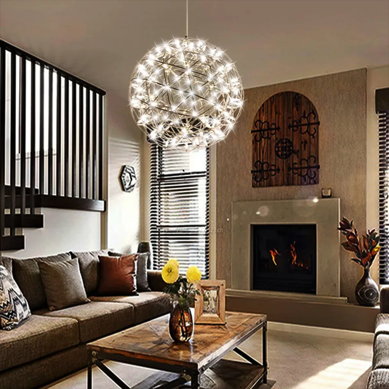 Modern Living Room Led Pendant Lamp Light Stainless Steel Ball Led Chandelier Light Restaurant Villa Hotel Pendant Lighting