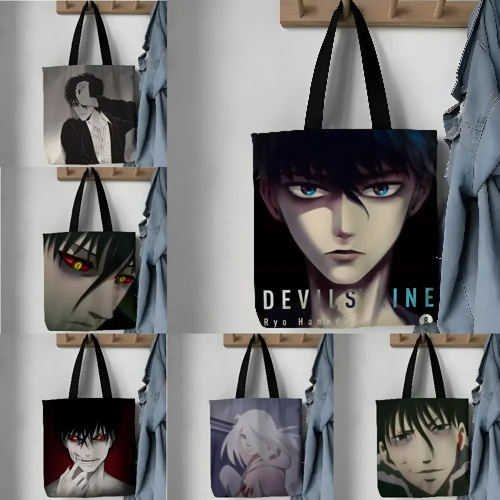 Storage Bags Pattern Tote Bag Aesthetic Canvas Shoulder Bag Lightweight Shopping Bag Cartoon Anime DEVILS LINE-L