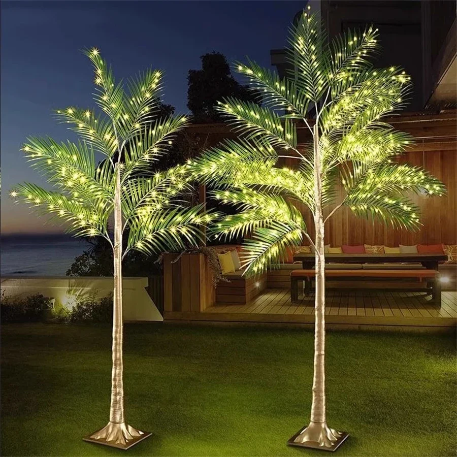 2,1 m 650 LED-beleuchtete Palmen, künstliche Palmen, Lichter für den Außenbereich, leuchten, tropischer Palme für Pool, Strand, Sommerdekoration