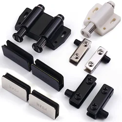 Glass Door Pivot Hinge Single Double Head Magnetic Catch Closure Latch ABS with Clamp Set for 3-6mm Glass Door Furniture Cabinet