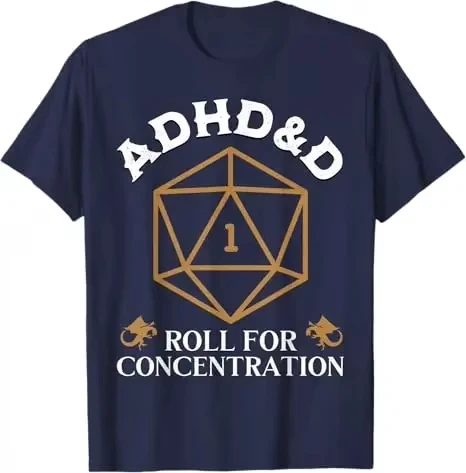 خمر ADHD & D لفة للتركيز DnD الرجال النساء تي شيرت RPGs ألعاب الجرافيك الزي مضحك قائلا المحملة قصيرة الأكمام البلوزات هدية