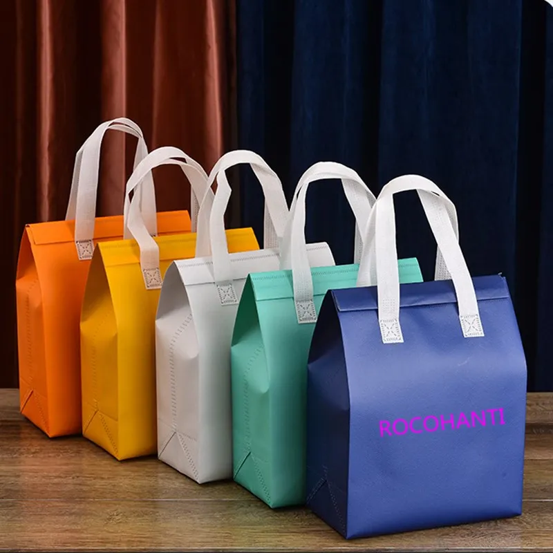 

50 шт. термосумок-холодильников для пикника и покупок с индивидуальным логотипом, из нетканого материала с алюминиевой фольгой, для ланч-боксов