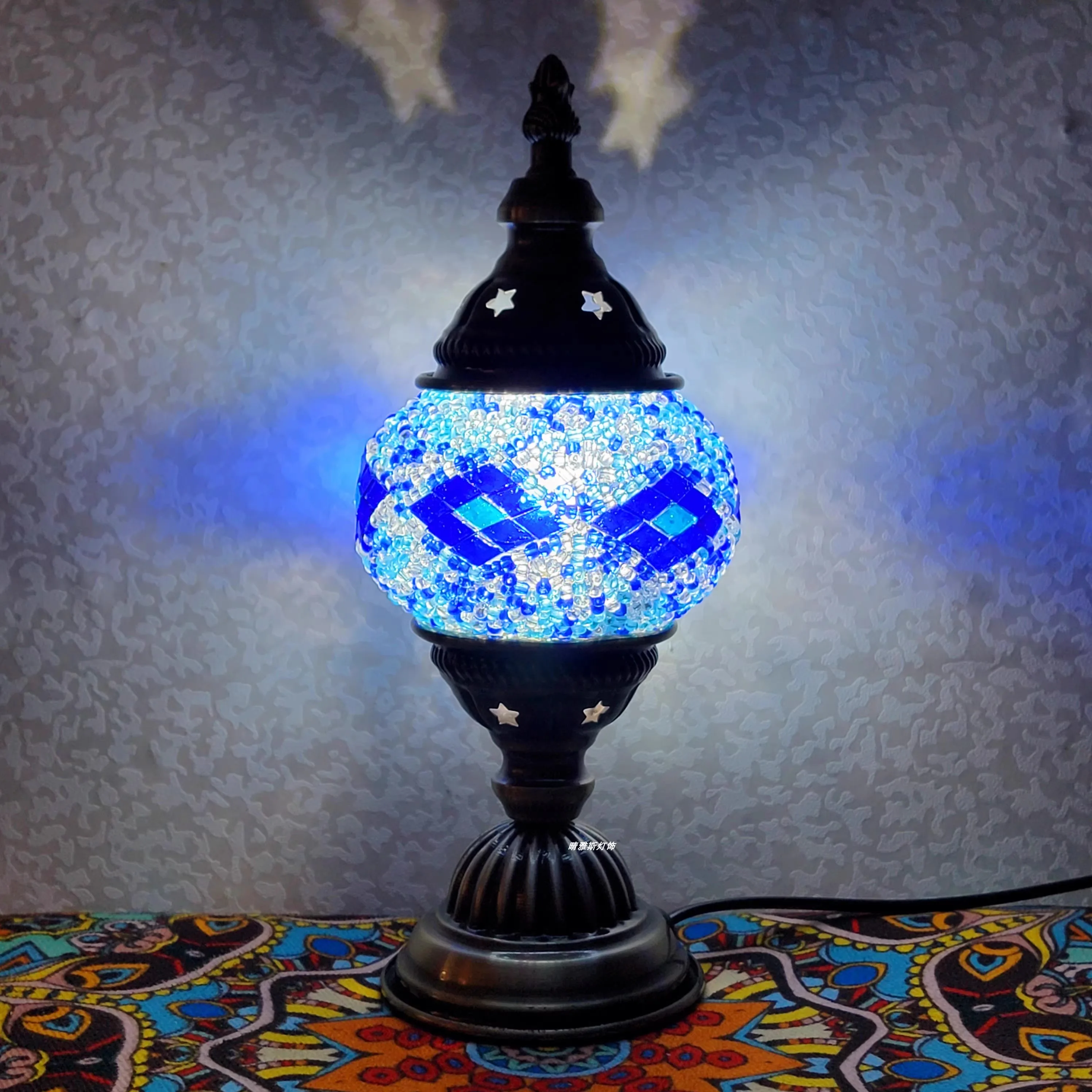 Imagem -05 - Usb Recarregável Turco Mosaico Candeeiro de Mesa Vintage Art Deco Artesanal Lamparas de Mesa Bola Vidro Cama Luz Led Noite Lampe