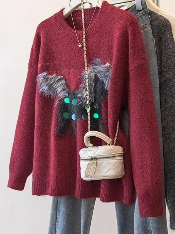 

plus Size Knitted Sweater Women's Casual Bright Sequin Furry Design Loose Autumn Winter Top Fem Faion Comfortable Knitwear