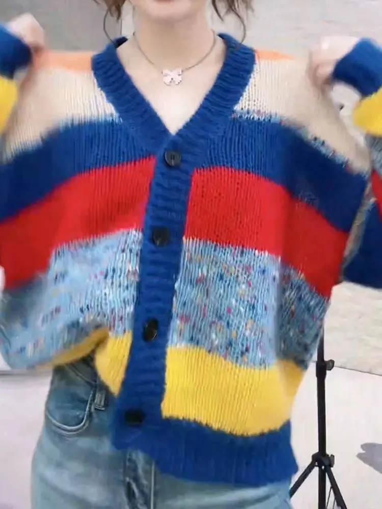 

Ladies Loose Fit Knitted Sweater Vintage Patchwork Base Layer Warm Outerwear Trendy Camere Long Sve Regular Length