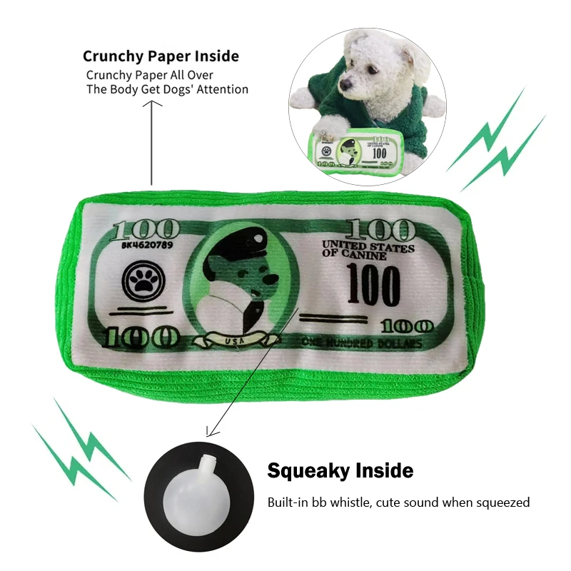 Simulation Money Dog Toys Funny Squeaky Sound Sounding Paper Resistance To Bite Chew Dog Toys Clean Teeth Puppy Toy Pet Supplies