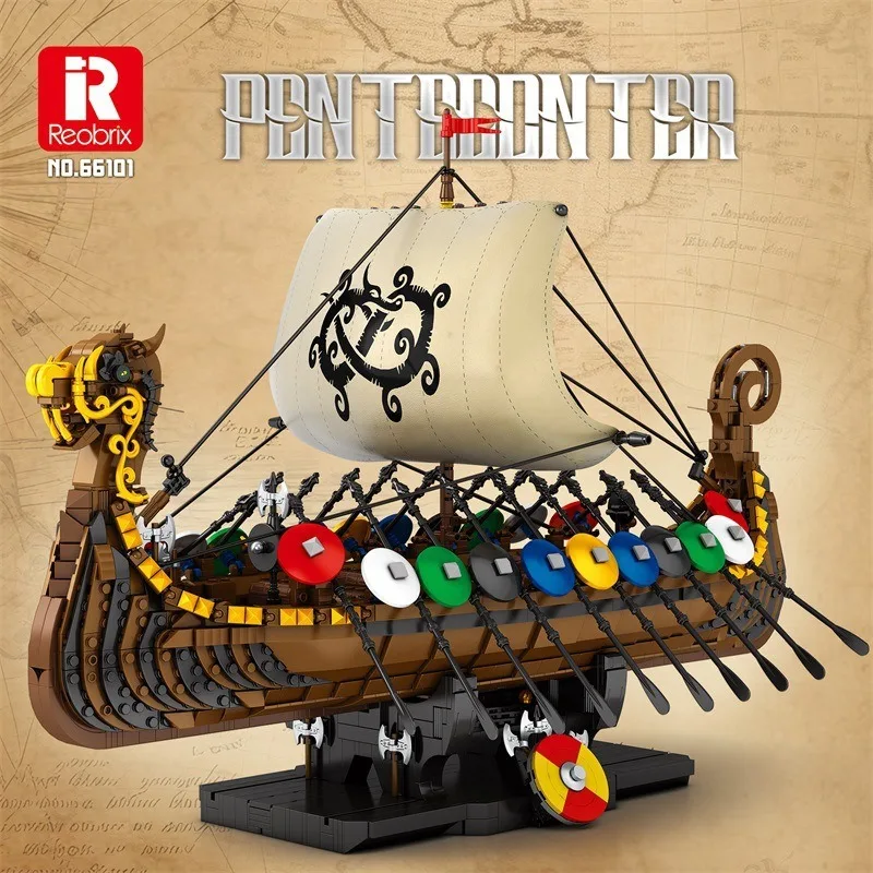 

Reobrix 66101 Viking longshi Ship Model Warship Series DIY Toys Building Blocks Boy Christmas Gift 2547Pcs