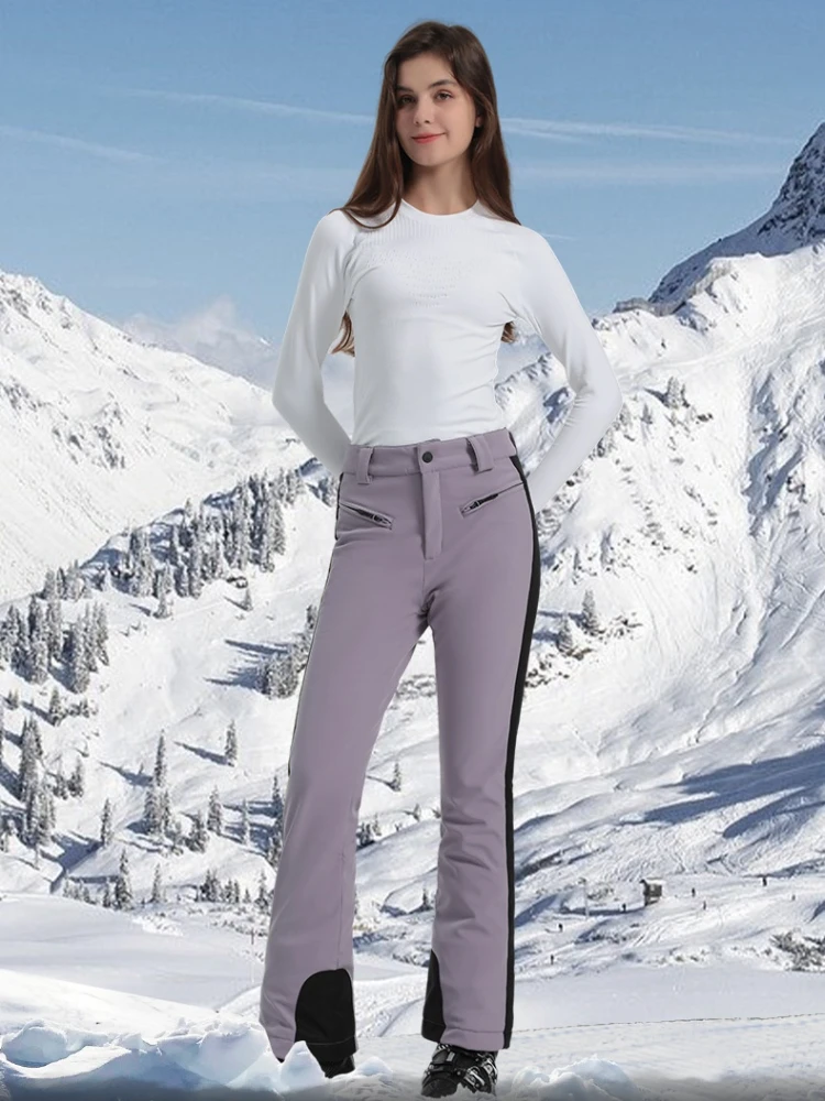 

GSOU SNOW New Female Slim Ski Overalls Outdoor Windproof Waterproof High Elasticity Warm Wear Breathable Zipper Snow Trousers