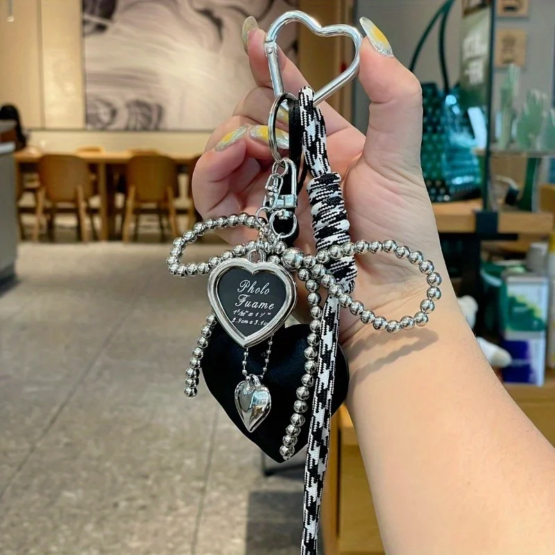 العصرية الجلود القلب القوس المفاتيح حساسة مطرز كيرينغ سيارة مفتاح حامل حقيبة قلادة الديكور للفتيات هدية