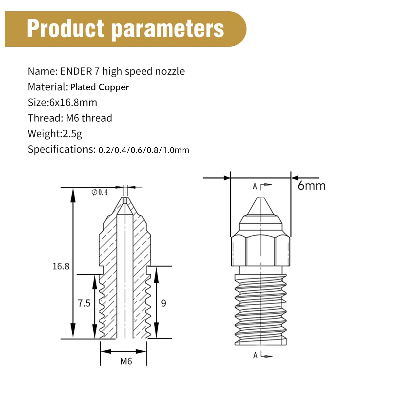 Creality Ender 3 V3 SE, Ender 5 S1 Nickel Plating Copper Alloy Nozzles Kit,  for Ender 5 S1, Ender 7, Spider 1.0 3D Printer