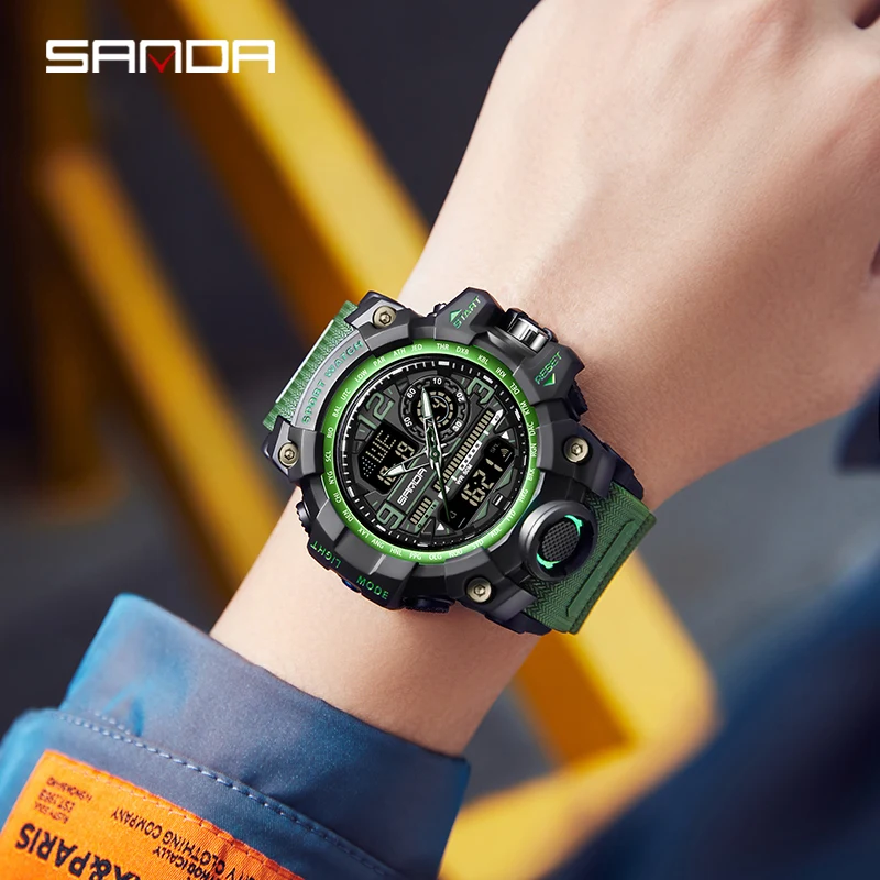 SANDA G style New Men Watch 50M Waterproof Sports Military Quartz Watch For Male Electron LED Digital Wristwatch Reloj De Hombre