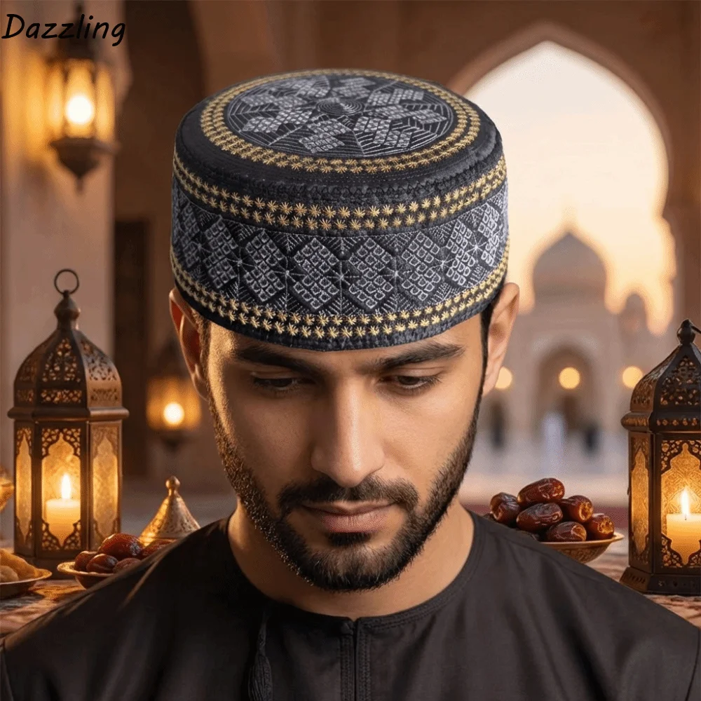 Turban Hats Ethnic Style Islam Flat Cap Round Thin Embroider Bonnet Beanie Comfortable Breathable Muslim Caps Men