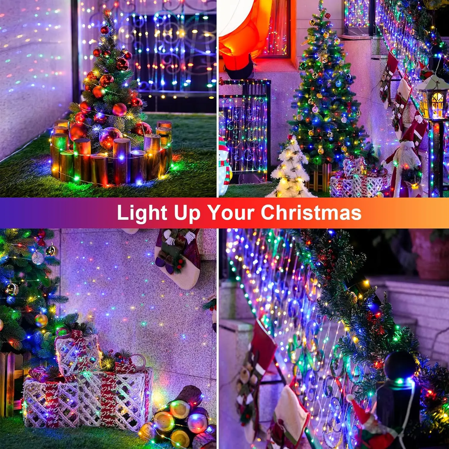 2 Pack Solar Christmas Lights Outdoor Waterproof, Total 66FT 200 LED Multicolor Solar Fairy Lights, 8 Modes Mini Solar