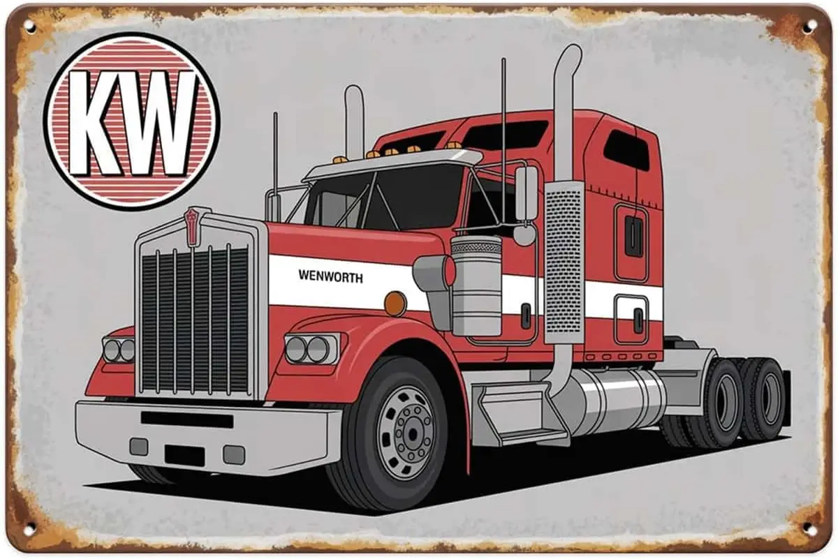 Heavy Duty Truck Tin Sign Red Semi Truck Wall Decor ( IN) | Rustic Vintage Metal Signs, Garage Bar Outdoor Patio Home Decor, Tru