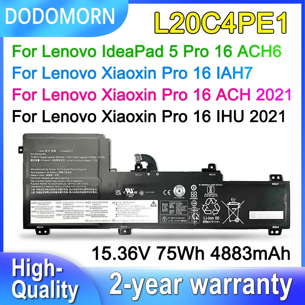 

Аккумулятор DODOMORN L20M4PE1 L20C4PE1 для Lenovo IdeaPad 5 Pro 16 ACH6 Xiaoxin Pro 16 IAH7 16-ACH 16-IHU 2021 L20L4PE1 SB11B66553