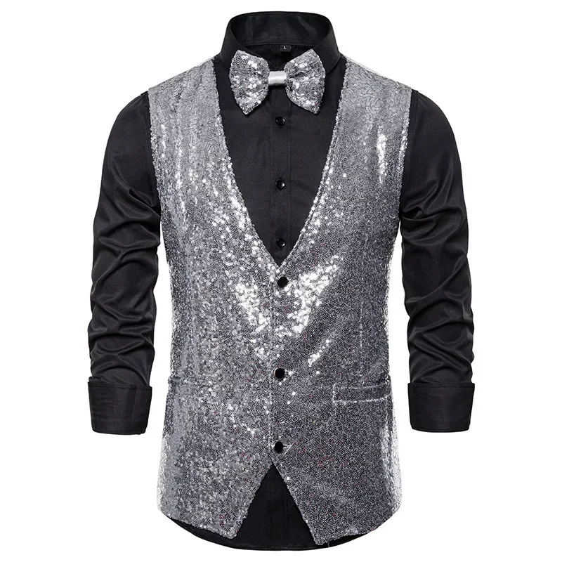 XX632Performance costume small sequin vest vest studio photo host singer emcee vest wholesale