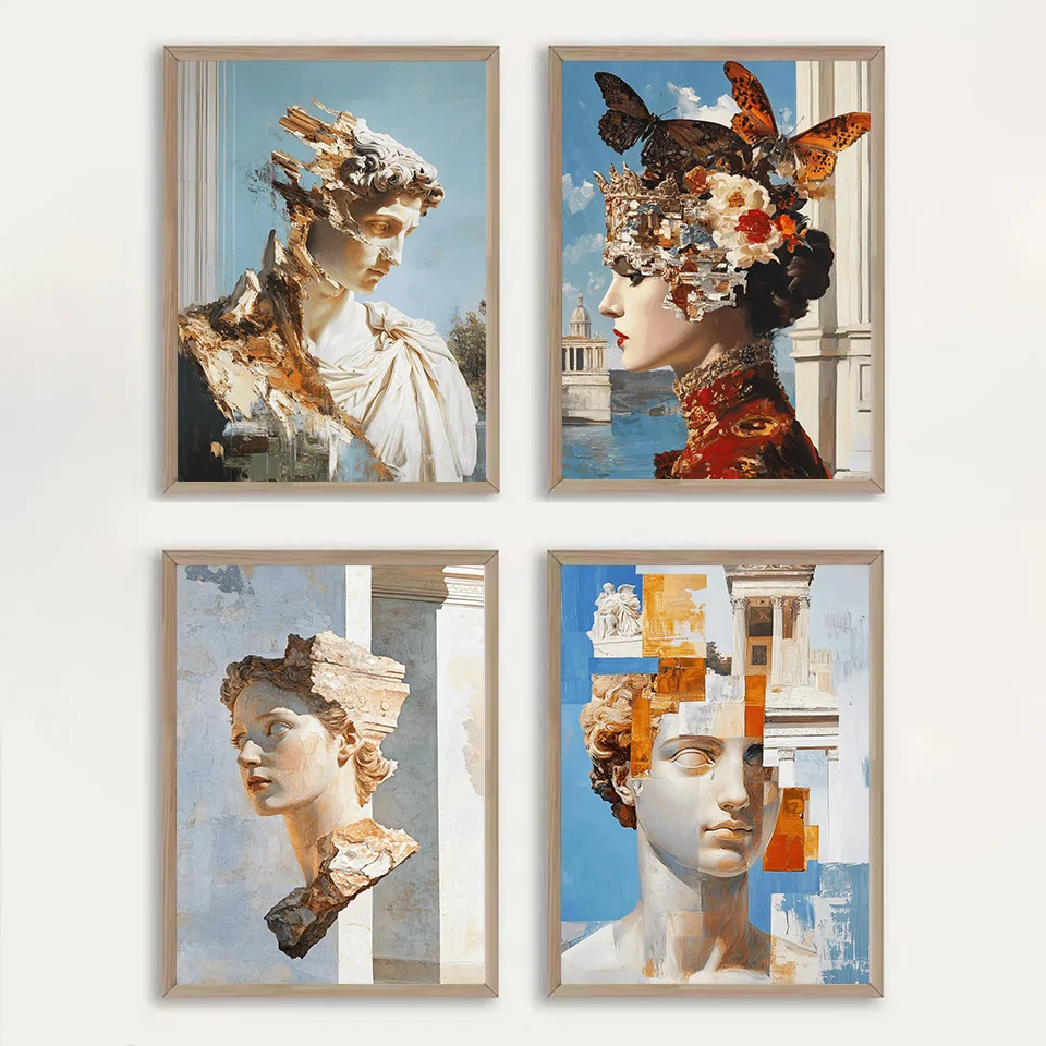 Classical Ancient Roman Sculpture Collage David Statue Historical Aesthetic Poster Canvas Painting Wall Art Pictures Home Decor
