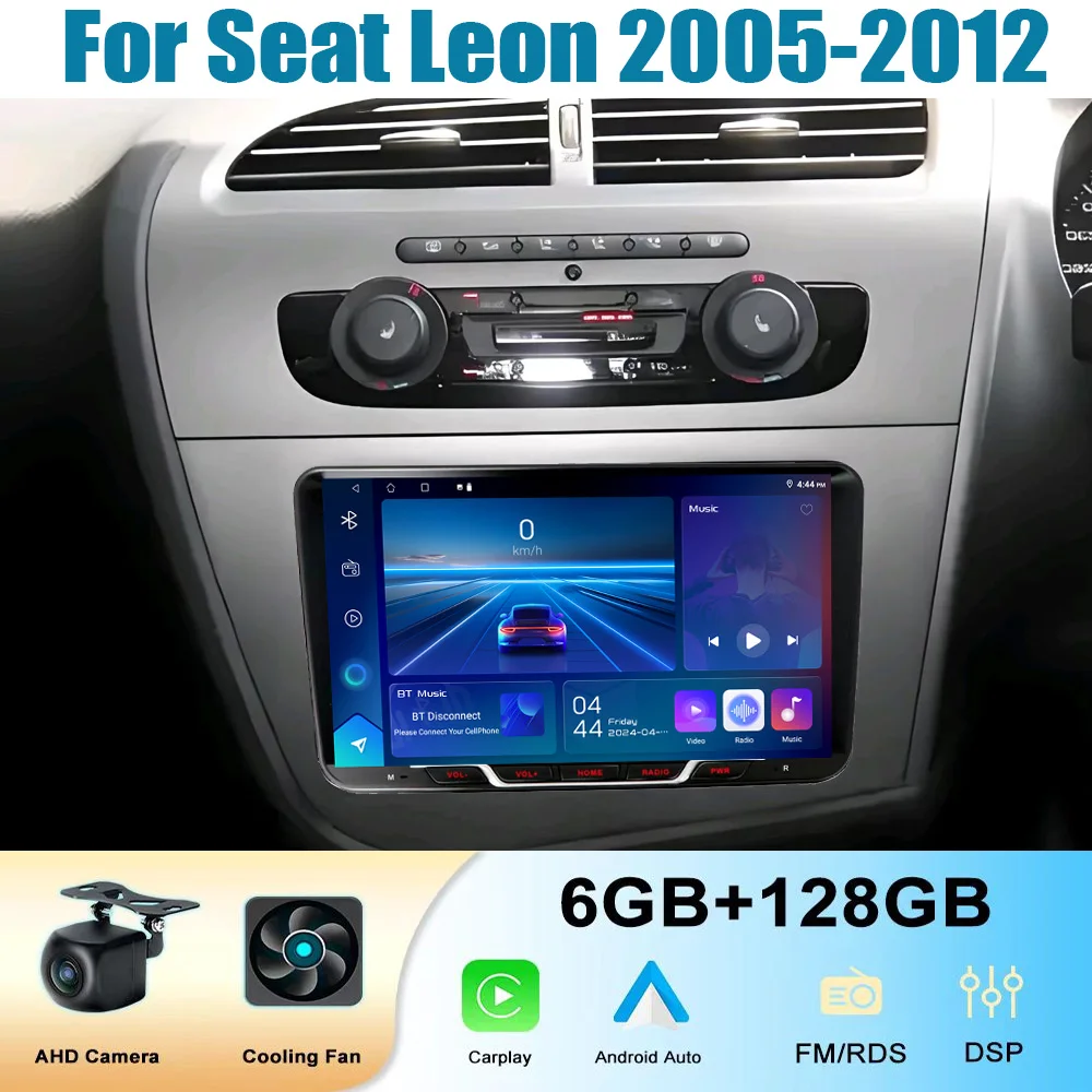 

6+128GB 9" Car Radio For Seat Leon 2005-2012 Wireless Apple CarPlay Android Auto Head Unit GPS BT Navi Plug & Play