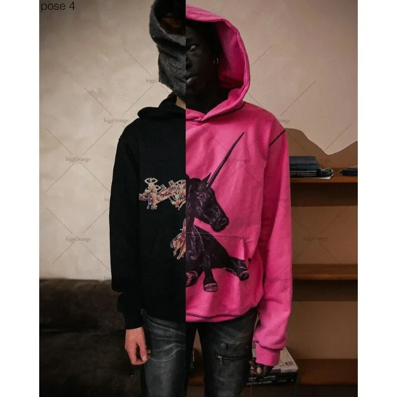 الرجعية المهر Y2K Harajuku نمط طباعة عادية فضفاض هوديي الرجال الشارع الأمريكي الهيب هوب موضة المتضخم البلوز النساء #4