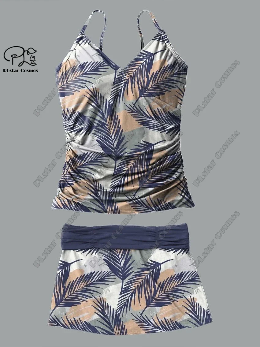 Femmes V-cou été petit frais imprimé floral jupe à bretelles maillot de bain deux pièces costume vacances voyage nouveau maillot de bain Q-4