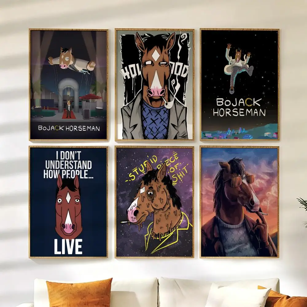 B-Bojack The Horseman Poster Wall Stickers HD Painting Self Adhesive Art Decals for Bedroom Living Room Home Decor