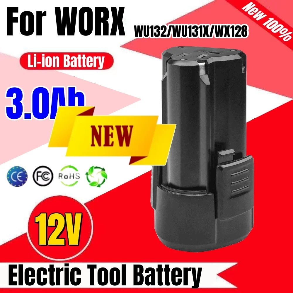 💖🎊For WORX 12V 3000mAh Li-ion Battery WA3506 WU127 WU128 WU130 WU131X WU132 WU280 WX128 WX129 WX540 Electric Tool Battery