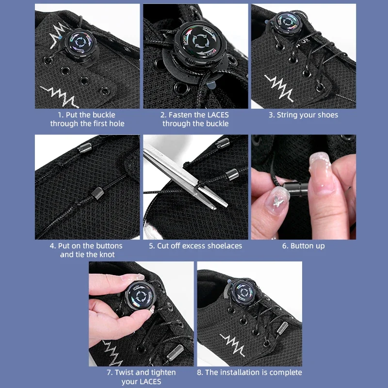 1pair Metal Wire Swivel Automatic Buckle Rope Sneaker ShoeLaces for Kids/Adult No Tie Shoe Laces Quick Lock Shoestrings Sneakers image 3