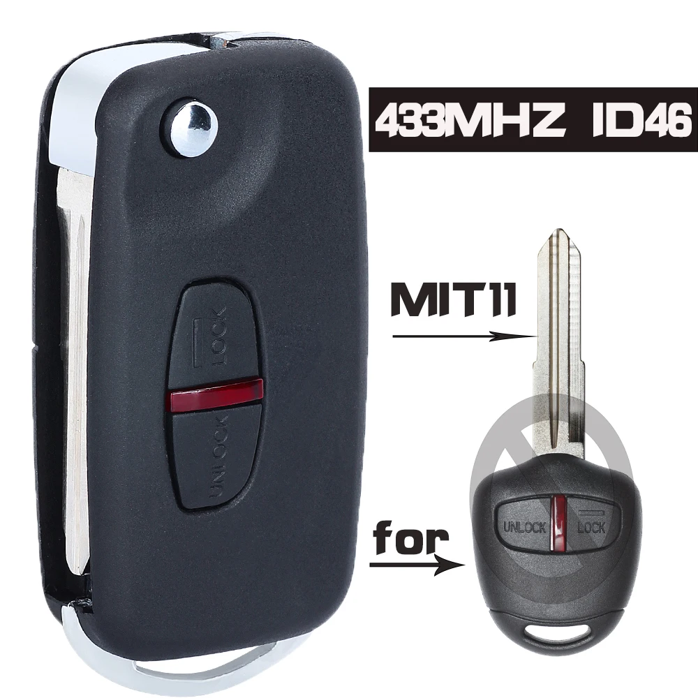 KEYECU Mofiied Flip Remote Key 2 pulsanti 315/433MHz per Mitsubishi Mirage 2012 2013 2014 2015 2016