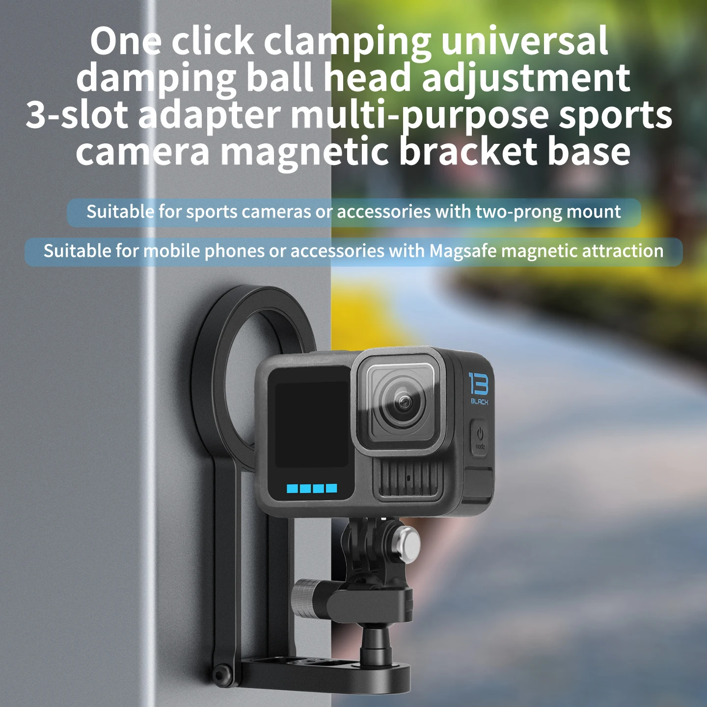 Magnetische Halterung mit Schnellverschluss, 360° Dämpfungs-Kugelkopf, Stativadapter für GoPro, DJI, Insta360, iPhone MagSafe, Lichtstativ – Detail 6