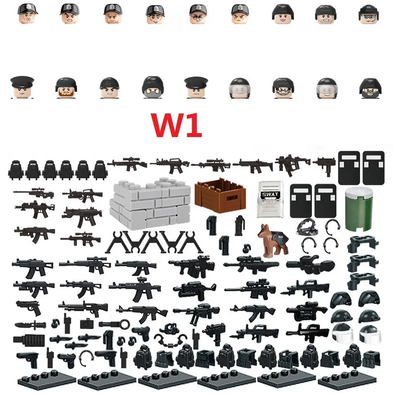 

SWAT Special Force Soldier Guns Army MOC Modern Military Building Blocks Action Figures Weapons Bricks Mini Toys for Children