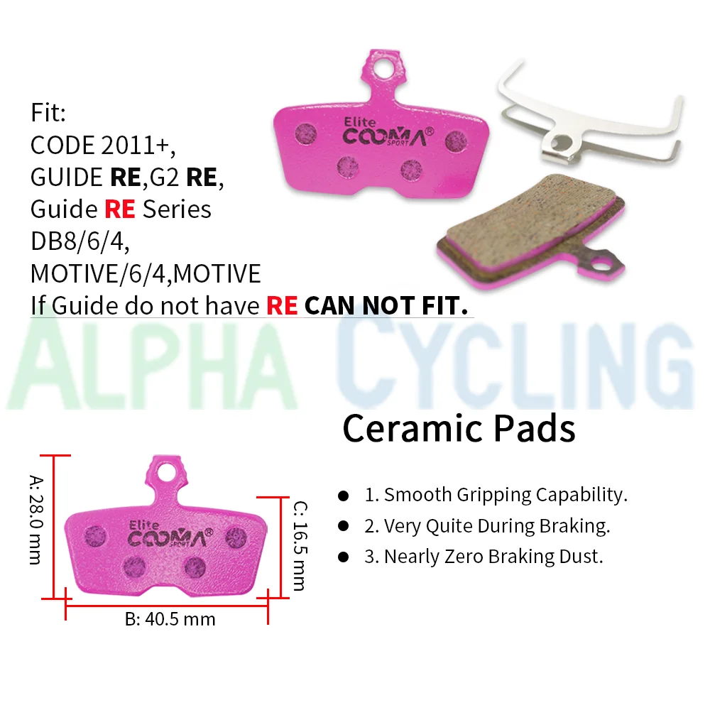 4 Pairs Ceramic Bicycle Disc Brake Pads for SRAM Motive, DB8/6/4, CODE R (2011 to Now), Guide RE, G2 RE Calipers