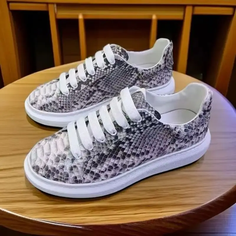 

2025 new arrival Fashion snake skin causal shoes men,male Genuine leather Python skin Clunky Sneaker PDD721