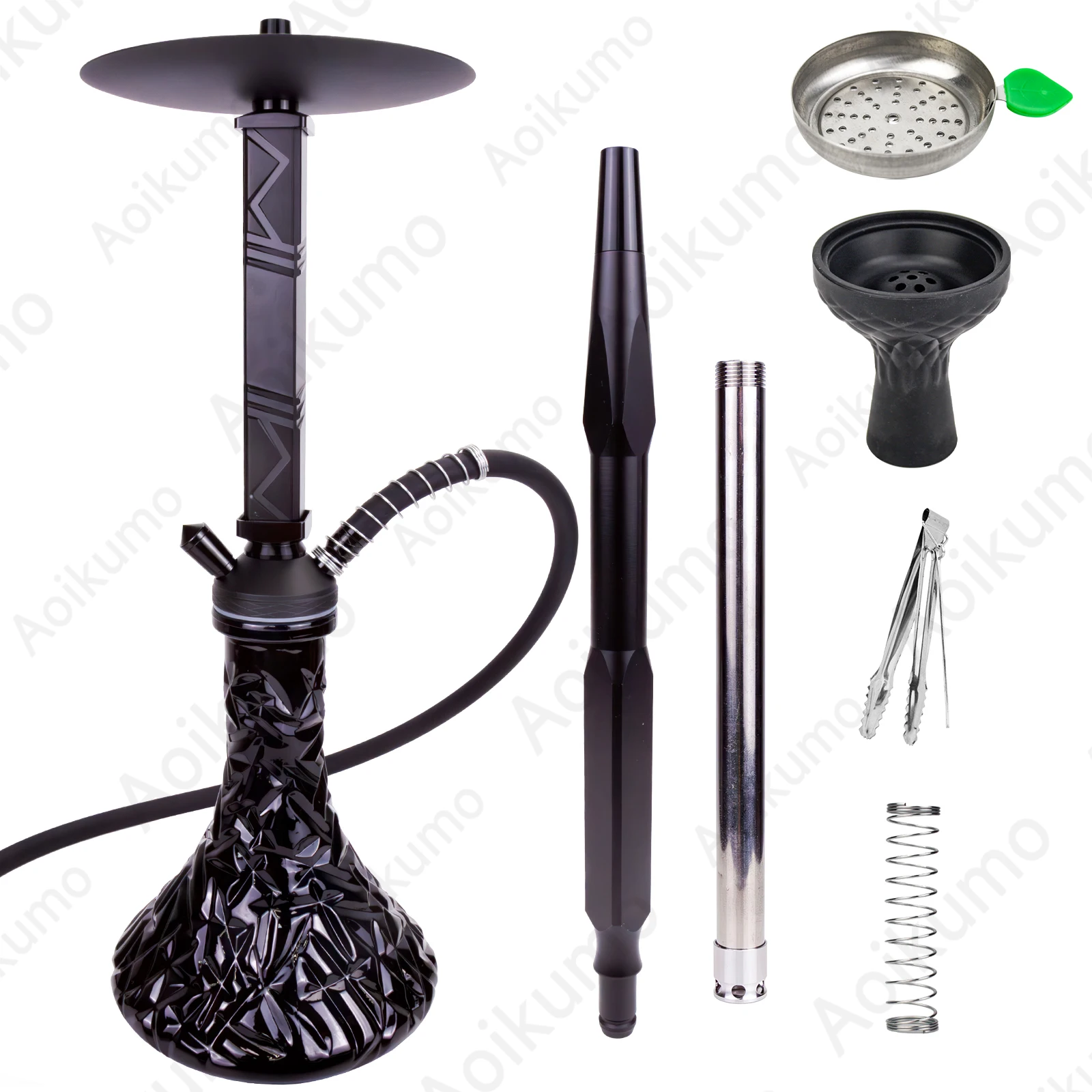 Illicit Hookah Set Model XL Black Narguile Cachimbas Sheesha Chicha Vase Tray Stick Down Stem Complete Shisha