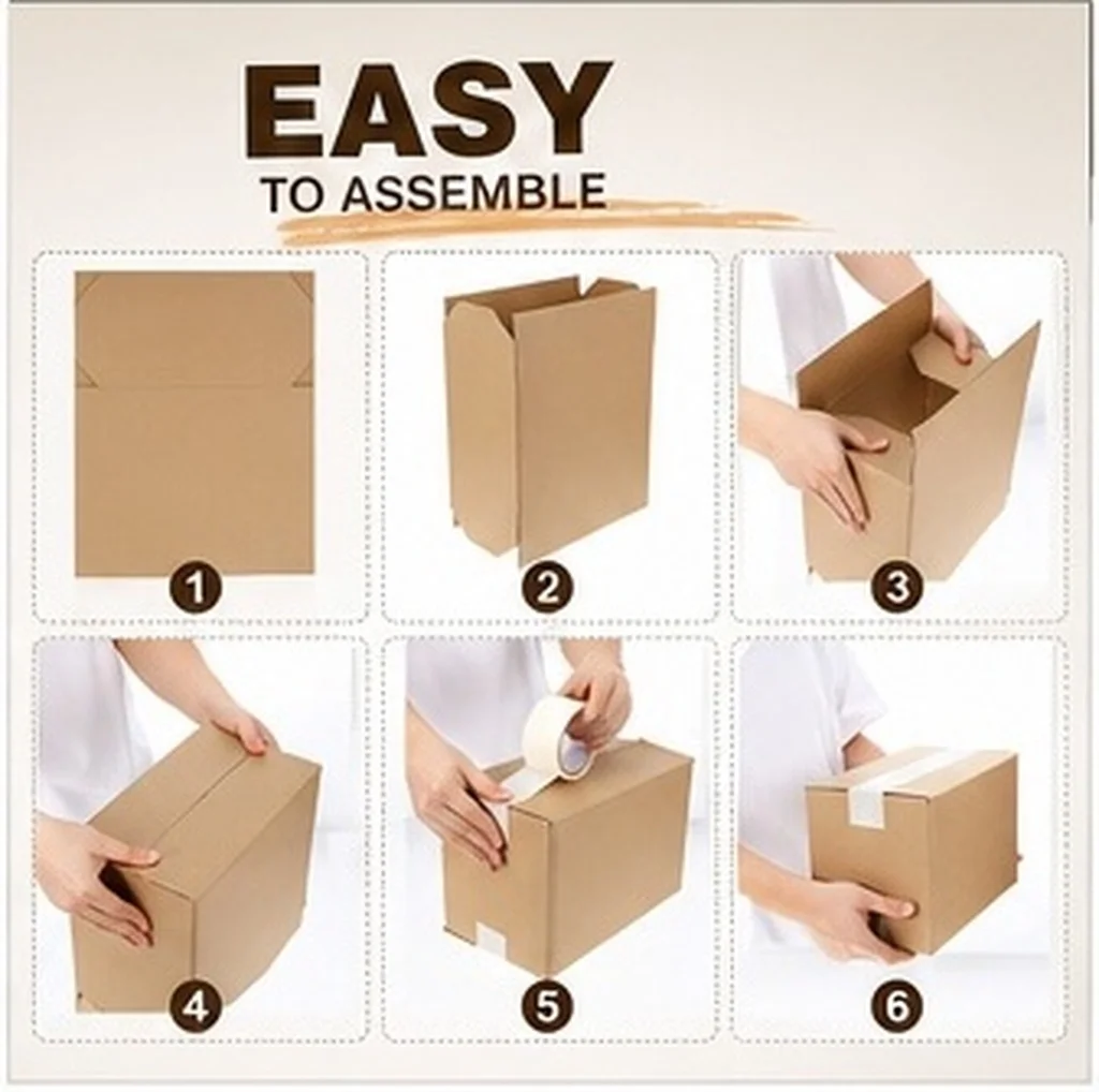 5Pcs Premium Thick Corrugated Shipping Boxes Easy Assembly No Tools Required Strong Cushioning Moving Packing Storage Cartons