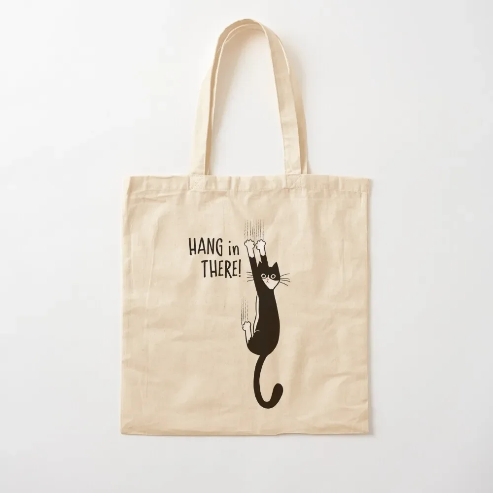 Tuxedo Cat Hanging On Hang In There! Funny Cat Hanging On With Claws Tote Bag hand bag ladies custom tote bag