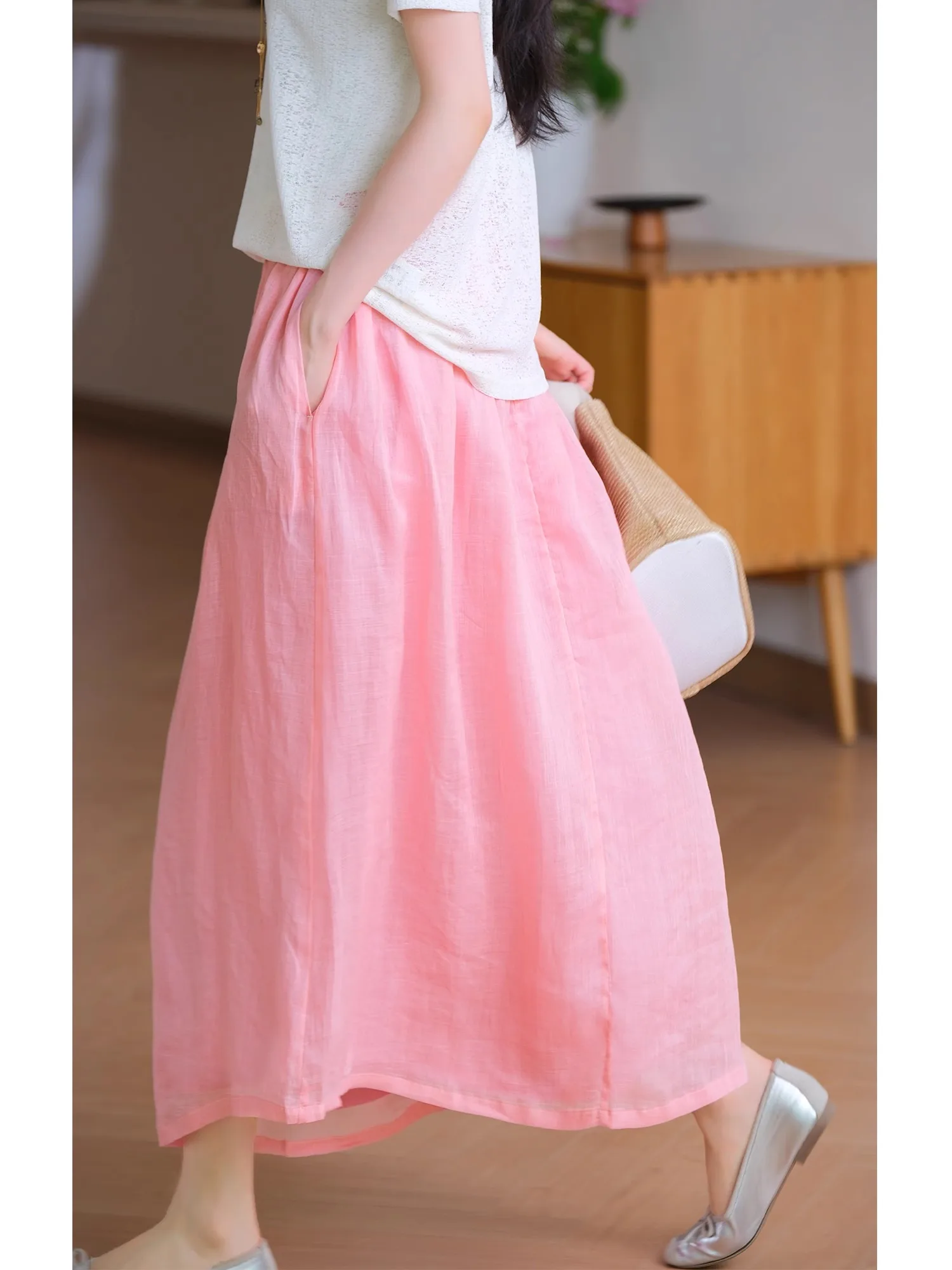 

Летняя юбка А-силуэта Simple Elegance из конопляной ткани с эластичным поясом от Little Ear Production, производство Китай