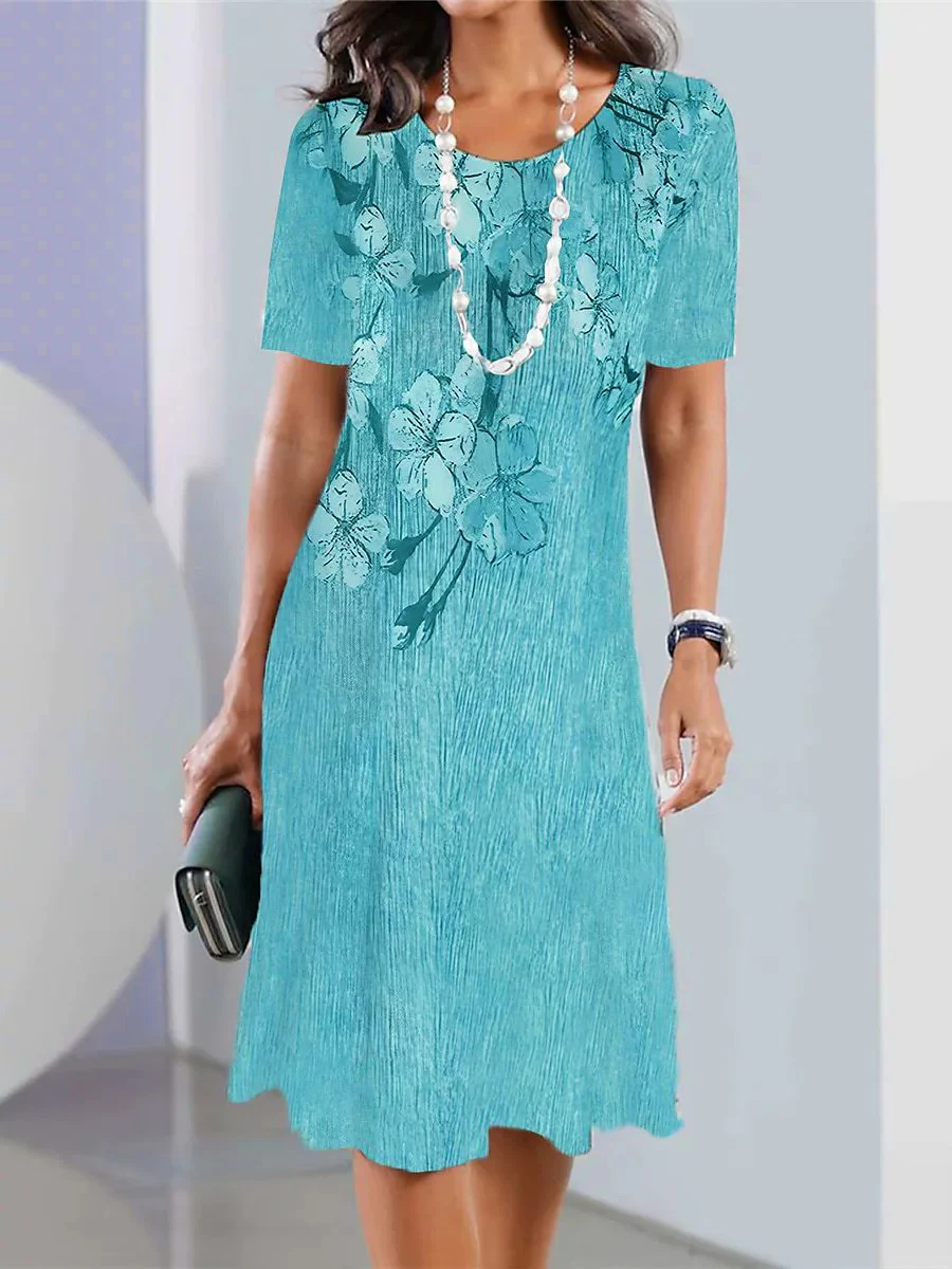 Women Elegant Flower Pattern Mini Dresses Short Sleeve 3d Flower Printed Street Fashion Ladies Dress 3XL Plus Size Loose Dress