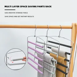 Multi-Layer Magic Pants Rack Stainless Steel Space Saver 5 Layers Trousers Hangers Closet Storage Organizer For Scarves Jeans