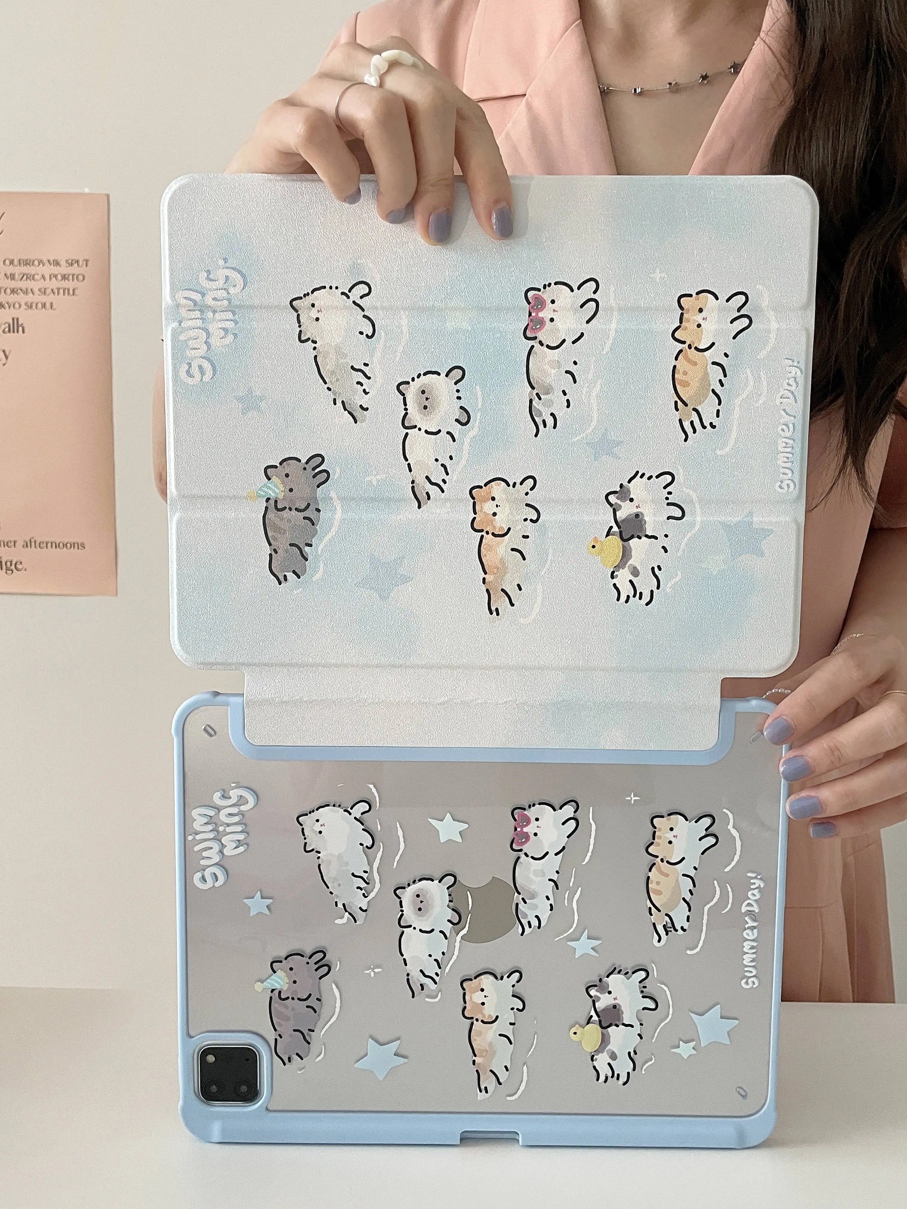 Cute Swimming Cat Case for 2022 New IPad 10th 10.9  iPad Pro 11 12.9 10.5 9.7 Air 5 4 10.9 Mini6 Cover with Pencil Slot Holder